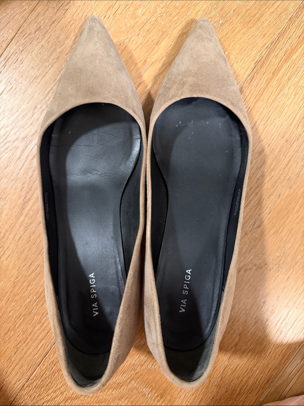 Via Spiga Beige Suede Pointed-Toe Flats
